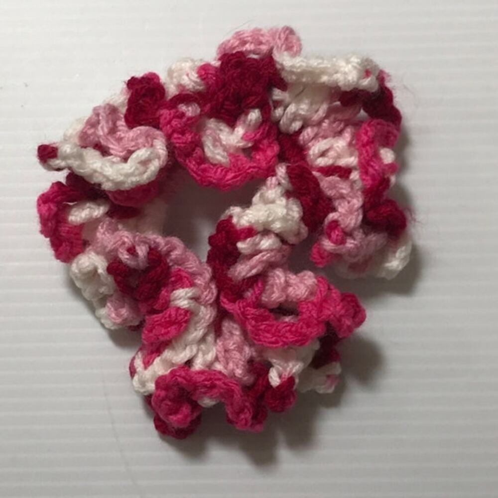 NWT Boho Valentines Ruffled Handmade Crocheted Hair Scrunchie